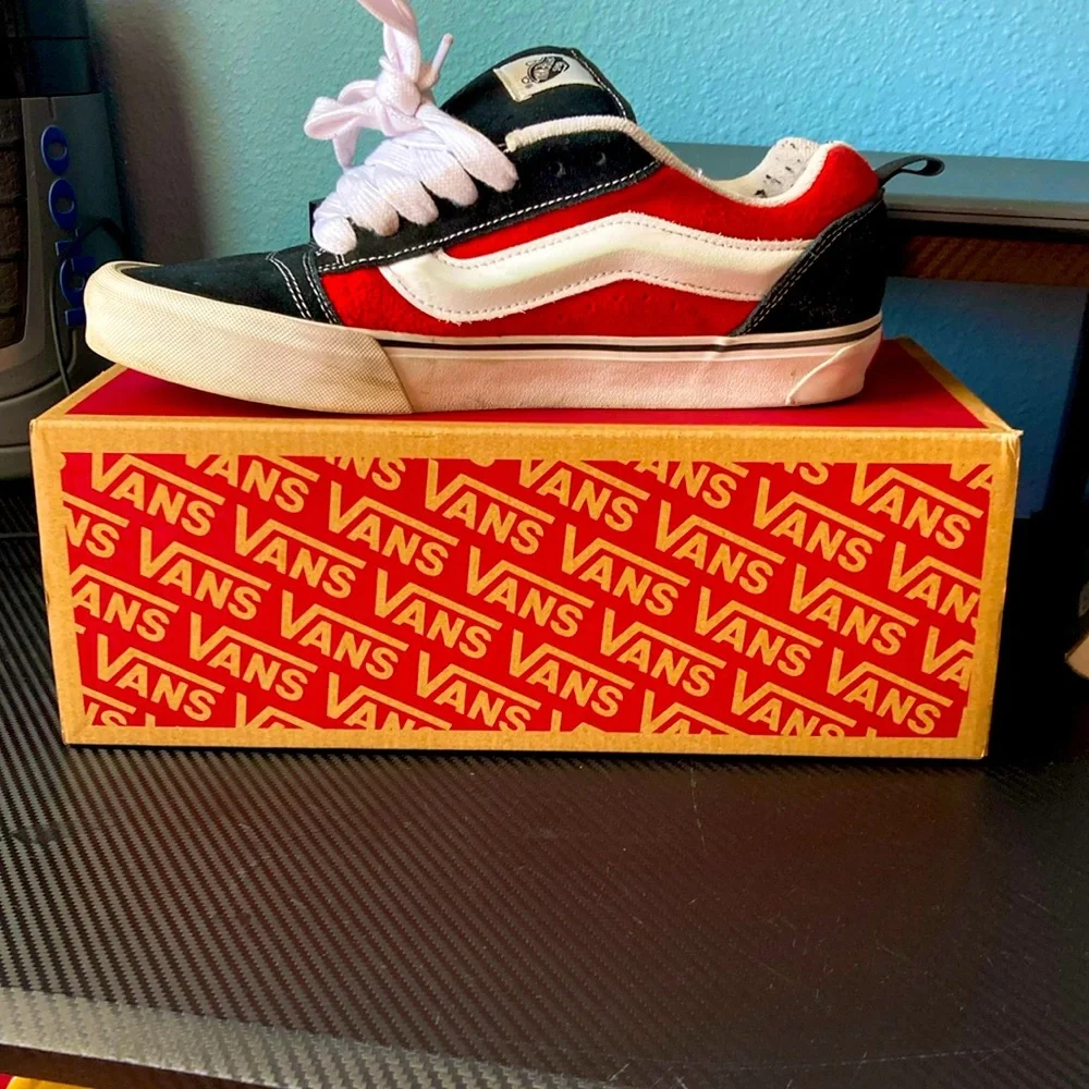 I am selling knu school vans size 9.5 in men colors red and black and true/white - Picture 1 of 1